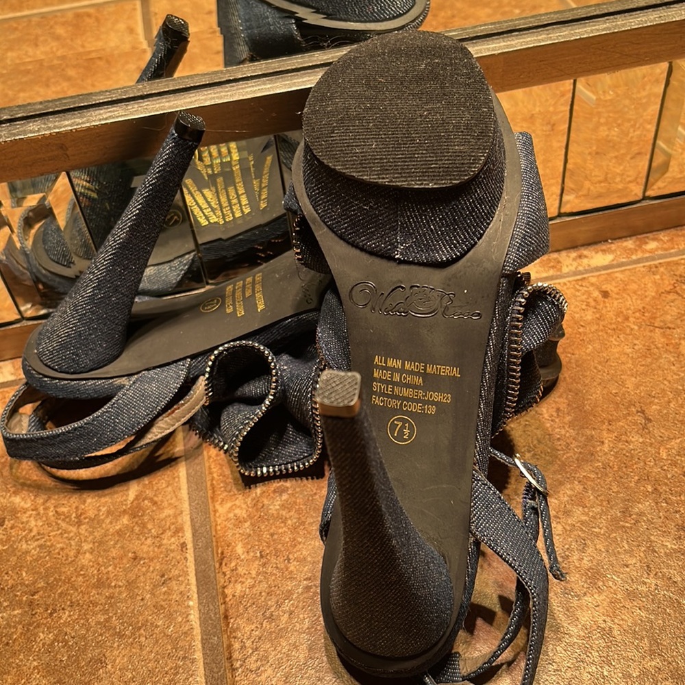 NWOT Denim & Zipper Embellished Sandals - Picture 6 of 9